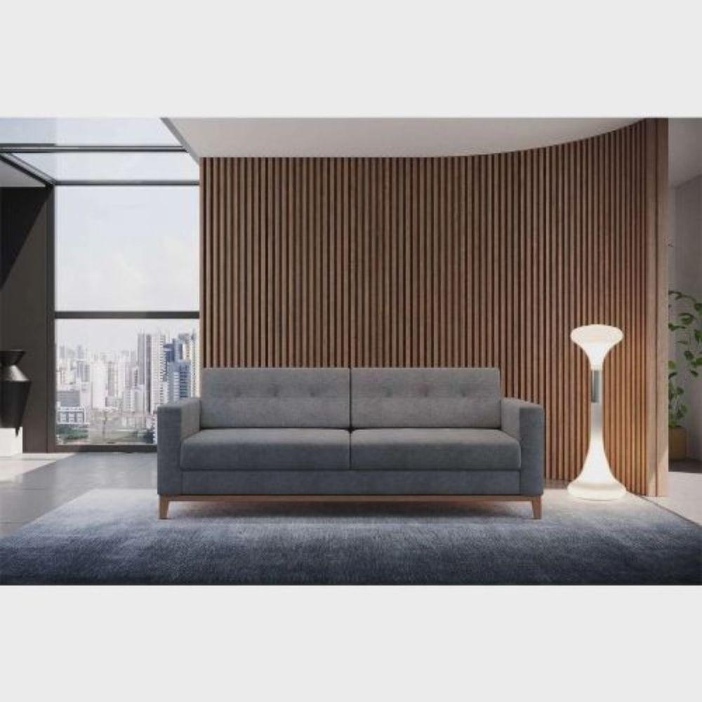 Sofá Com 3 Lugares Pés E Base Madeira Em Linho Cotton - 4