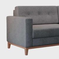 Sofá Com 3 Lugares Pés E Base Madeira Em Linho Cotton - 2