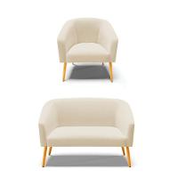 Kit 01 Namoradeira 02 Lugares E 01 Poltrona A27 Areia - 1