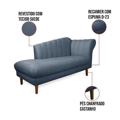 Divã Recife Suede Azul Marinho 165 Cm Pés Chanfrado Castanho - D'rossi