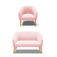 Kit 01 Namoradeira 02 Lugares E 01 Poltrona Suede Rosa Bebê - 1