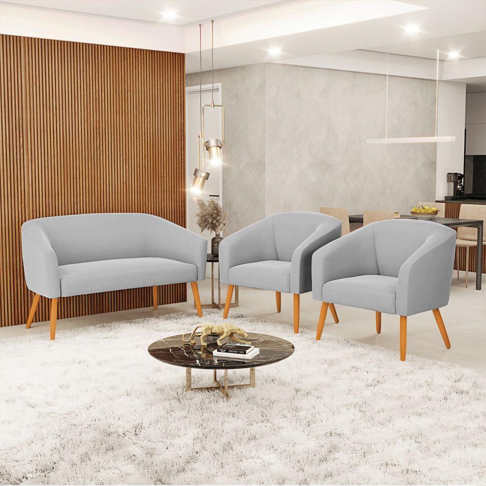 Kit 01 Namoradeira 02 Lugares E 02 Poltronas Suede Cinza - 8