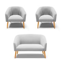 Kit 01 Namoradeira 02 Lugares E 02 Poltronas Suede Cinza - 1