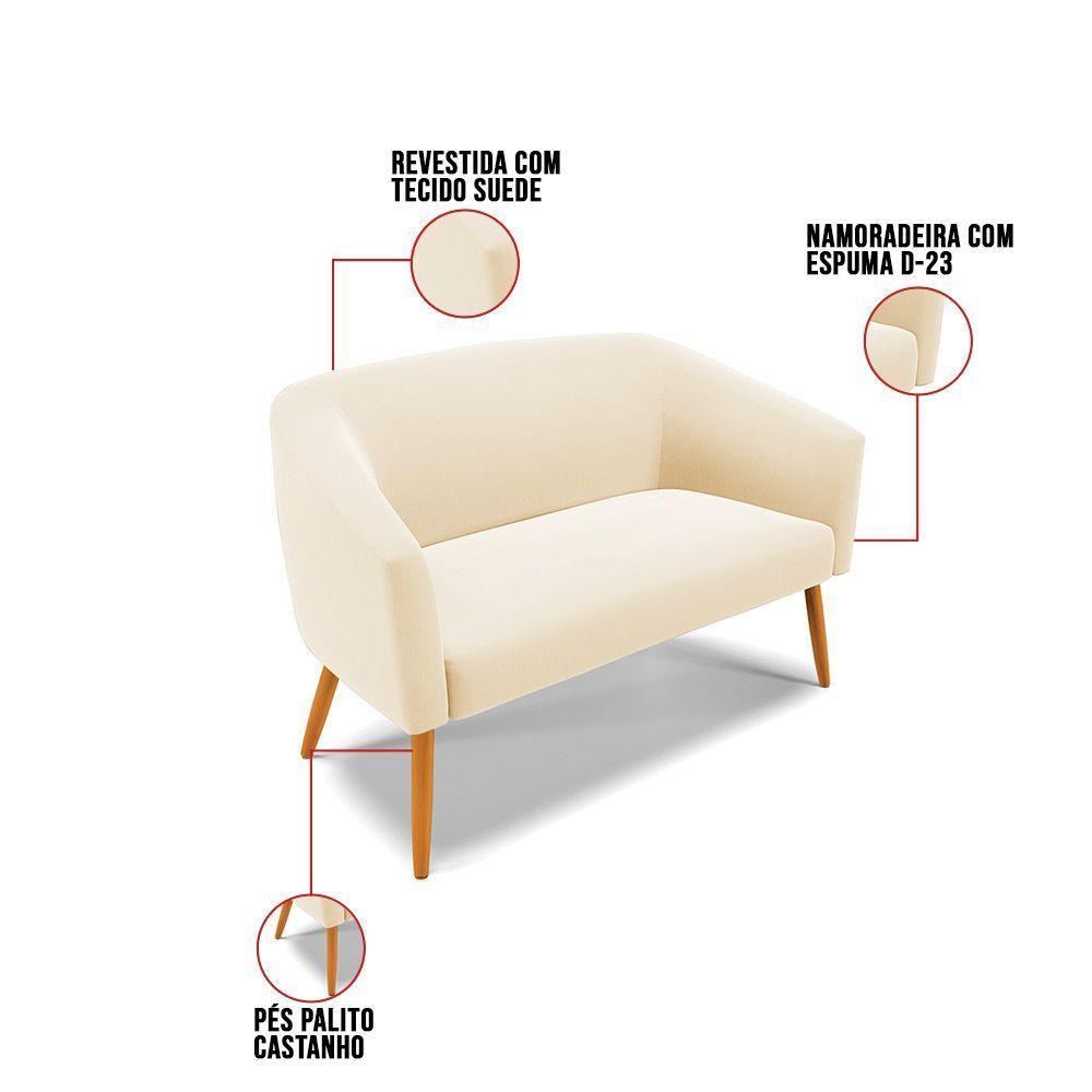 Kit 01 Namoradeira 02 Lugares E 01 Poltrona Suede Bege - 5