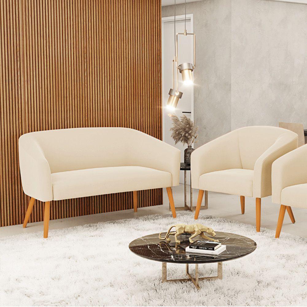 Kit 01 Namoradeira 02 Lugares E 01 Poltrona Suede Bege - 8