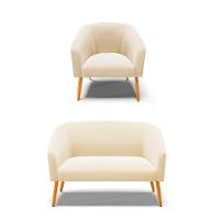 Kit 01 Namoradeira 02 Lugares E 01 Poltrona Suede Bege - 1