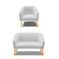 Kit 01 Namoradeira 02 Lugares E 01 Poltrona A05 Cinza - 1