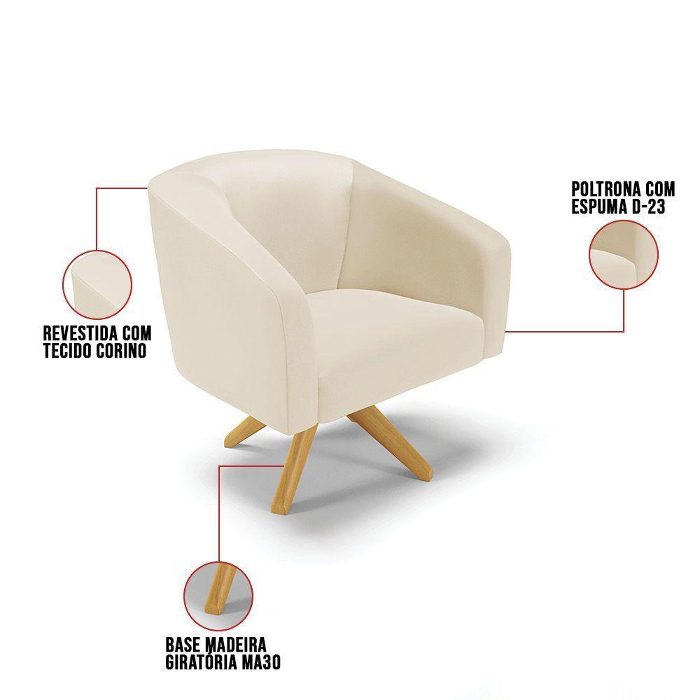 Kit 1 Namoradeira E 2 Poltronas Bege Base Madeira - 4
