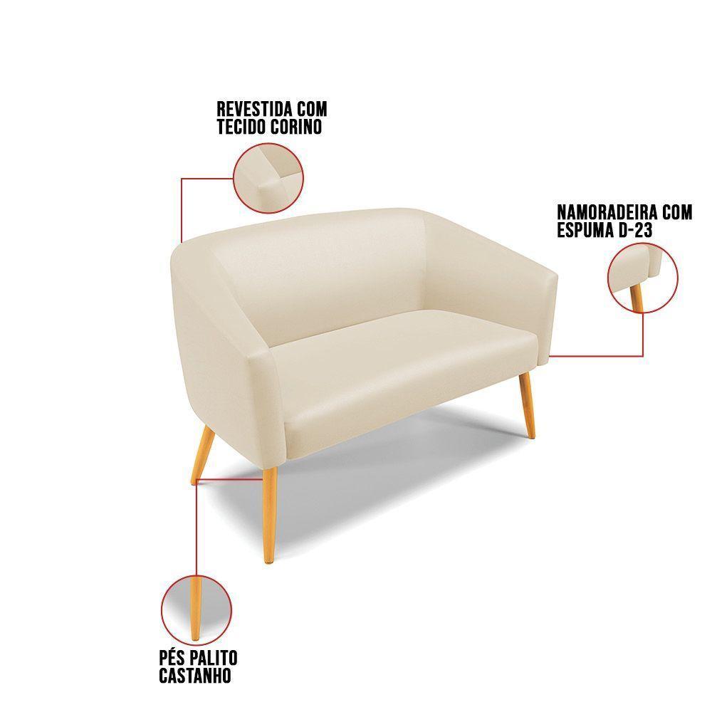 Kit 1 Namoradeira E 2 Poltronas Bege Base Madeira - 5