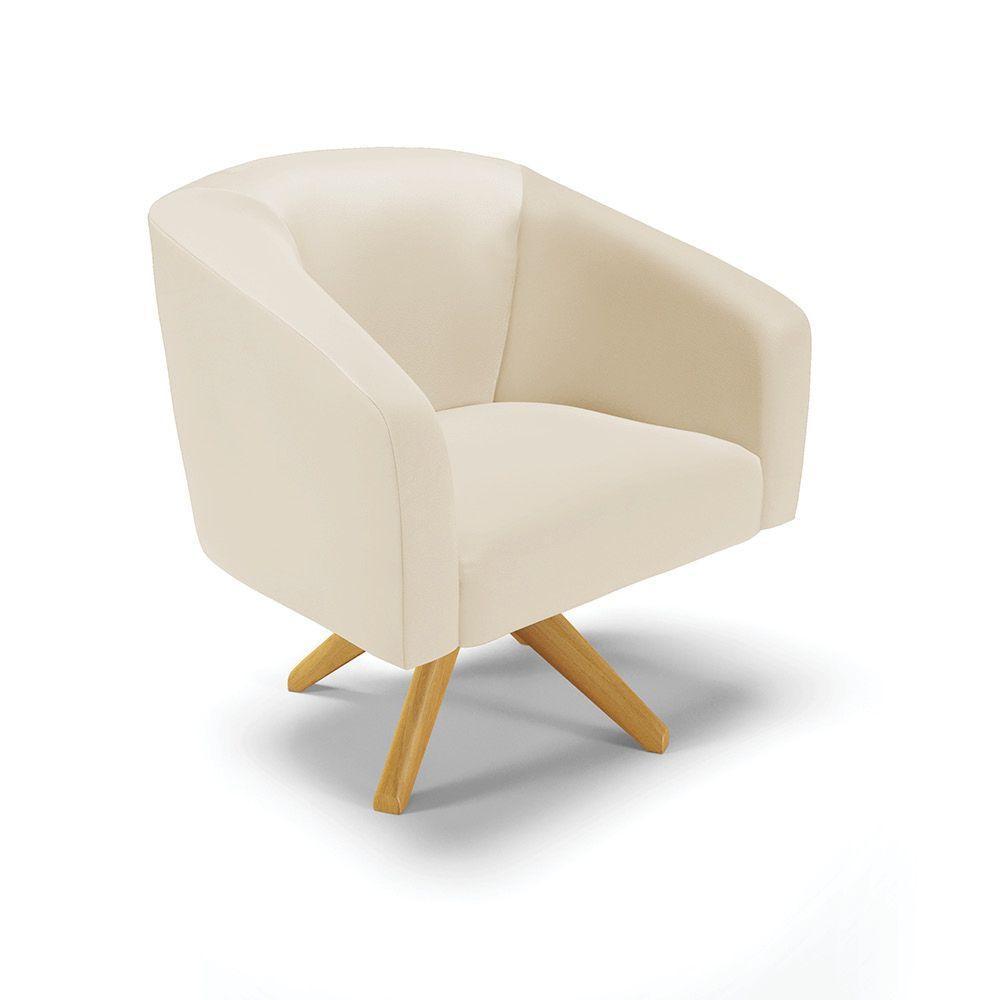 Kit 1 Namoradeira E 2 Poltronas Bege Base Madeira - 6