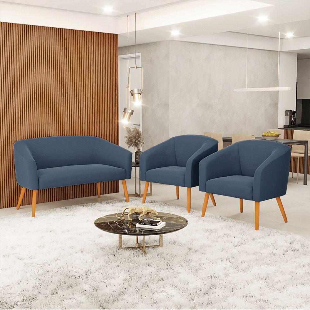 Kit 01 Namoradeira 02 Lugares E 02 Poltronas Azul Marinho - 8