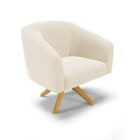 Kit 1 Namoradeira E 2 Poltronas Giratória Bege Base Madeira - 6