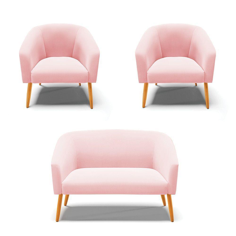 Kit 01 Namoradeira 02 Lugares E 02 Poltronas Rosa Bebê - 1