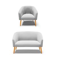 Kit 01 Namoradeira 02 Lugares E 01 Poltrona Suede Cinza - 1