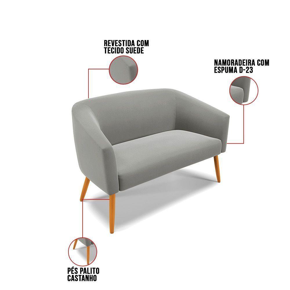 Kit 01 Namoradeira 02 Lugares E 02 Poltronas Suede Grafite - 5