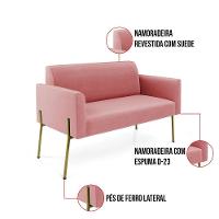 Sofá Namoradeira 2 Lugares Pé De Ferro Dourado Marisa Suede Rosê D03