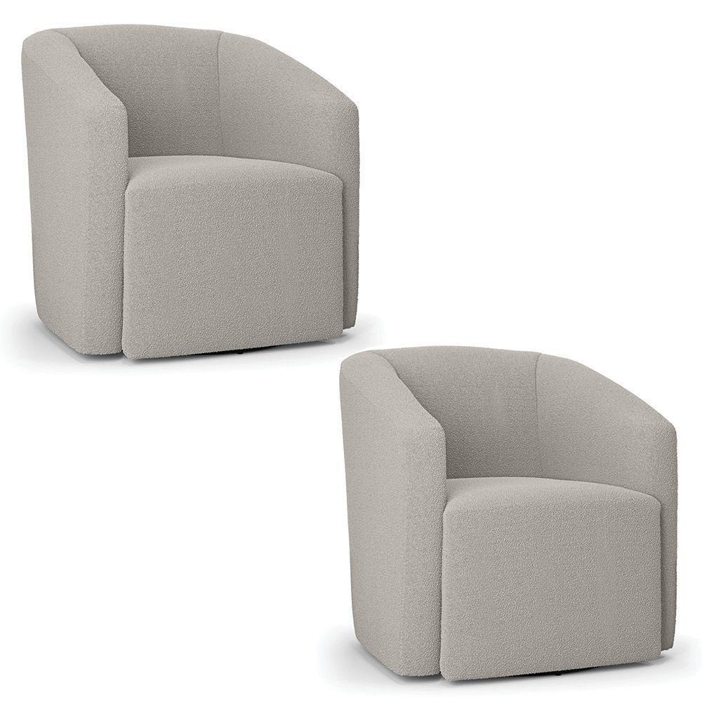 Poltrona Sala De Estar Base Giratória Kit 2 Poltronas Stella Max Bouclê Cinza D03 - 1