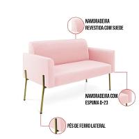 Sofá Namoradeira 2 Lugares Pé De Ferro Dourado Marisa Suede Rosa Bebê D03 - 5