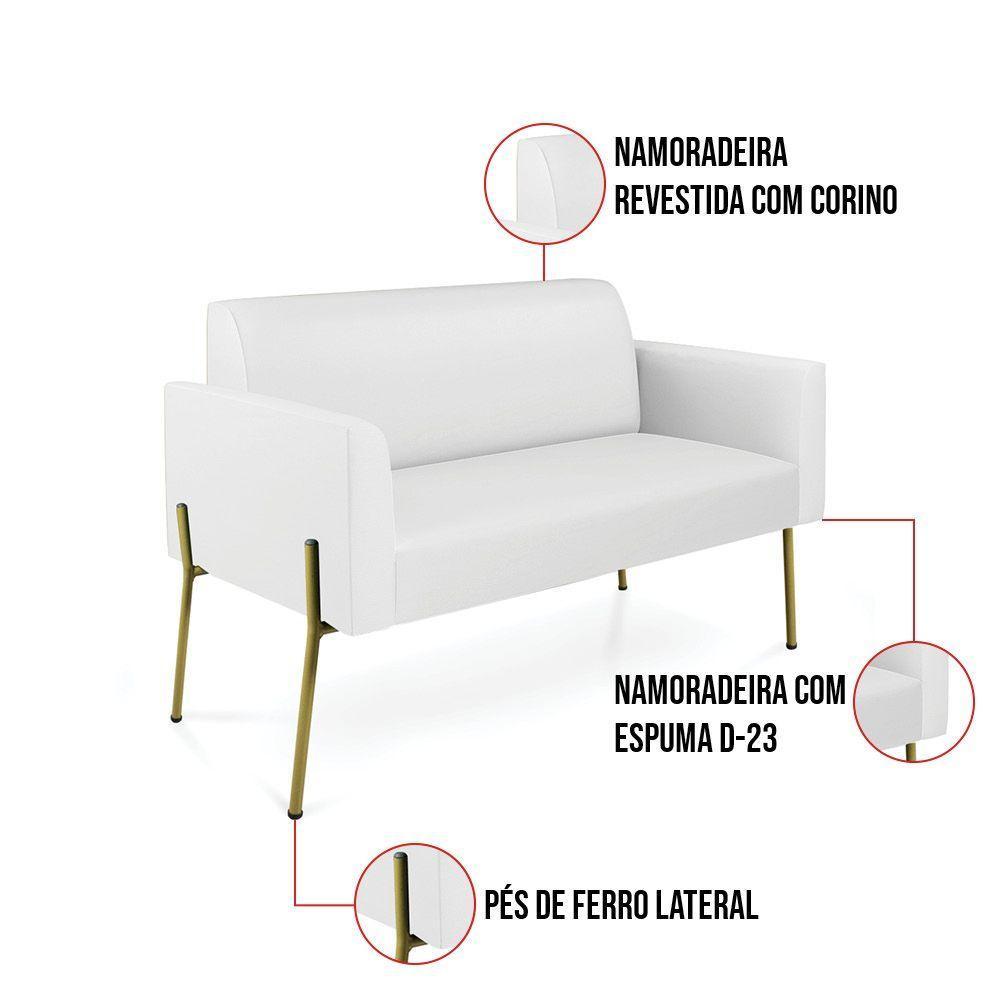 Sofá Namoradeira 2 Lugares Pé De Ferro Dourado Marisa Corino Branco D03 - 4