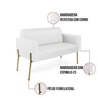 Sofá Namoradeira 2 Lugares Pé De Ferro Dourado Marisa Corino Branco D03