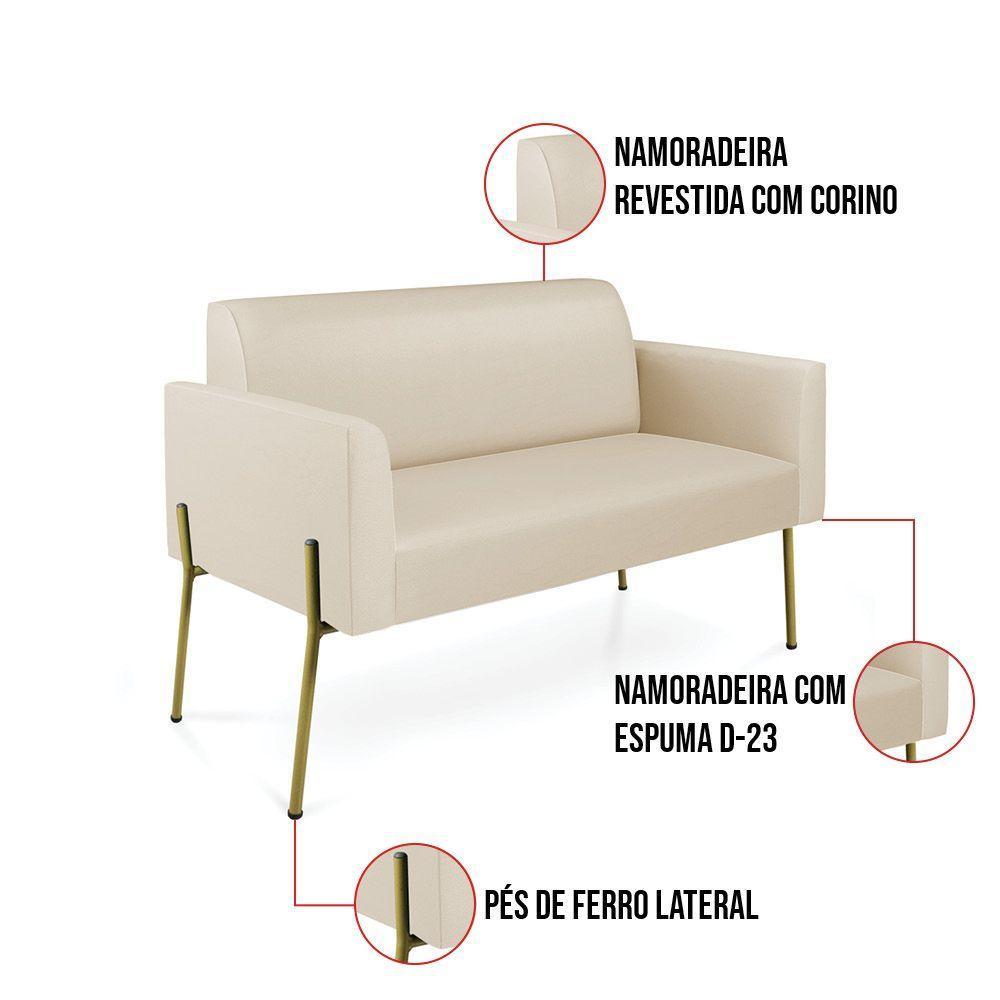 Sofá Namoradeira 2 Lugares Pé De Ferro Dourado Marisa Corino D03 Bege - 4