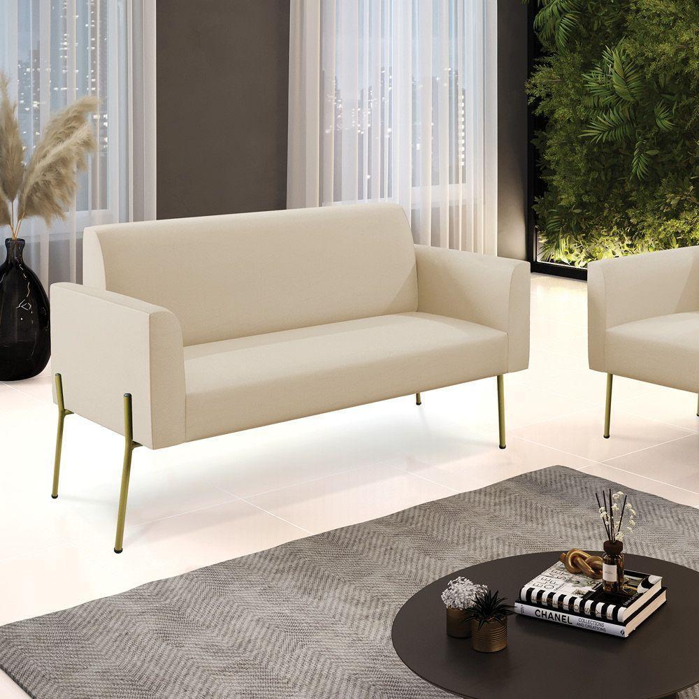 Sofá Namoradeira 2 Lugares Pé De Ferro Dourado Marisa Corino D03 Bege - 5
