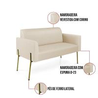 Sofá Namoradeira 2 Lugares Pé De Ferro Dourado Marisa Corino D03 Bege
