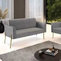 Sofá Namoradeira 2 Lugares Pé De Ferro Dourado Marisa Linho Grafite D03 - 5