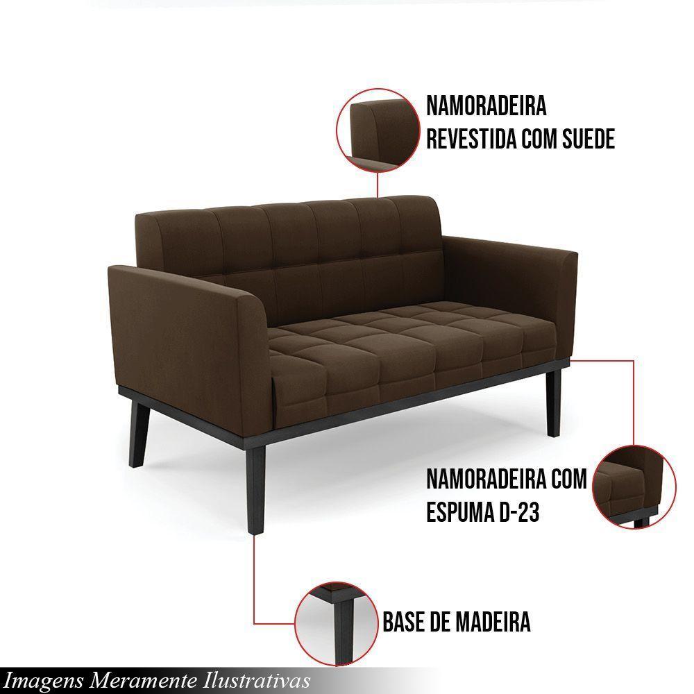 Poltrona Namoradeira Decorativa Pés Fixo Em Madeira Preto Suede Marrom 19 - 5