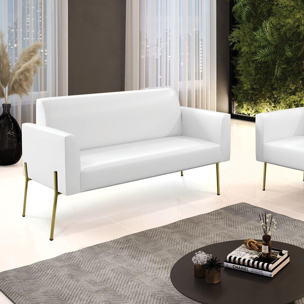 Sofá Namoradeira 2 Lugares Pé De Ferro Dourado Marisa Corano Branco D03 - 5
