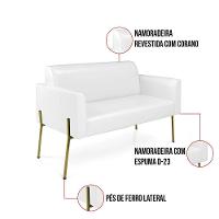 Sofá Namoradeira 2 Lugares Pé De Ferro Dourado Marisa Corano Branco D03