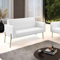 Sofá Namoradeira 2 Lugares Pé De Ferro Dourado Marisa Corano Branco D03 - 5