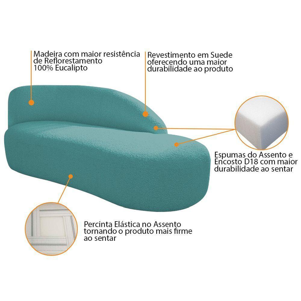 Kit Divã Luna 140cm Lado Direito E 01 Poltrona Base De Ferro Dourado Suede Cor Azul Turquesa - 6