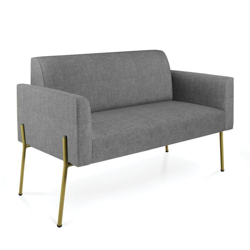 Sofá Namoradeira 2 Lugares Pé De Ferro Dourado Marisa Linho D03 Grafite - 1