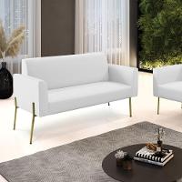 Sofá Namoradeira 2 Lugares Pé De Ferro Dourado Marisa Corino D03 Branco