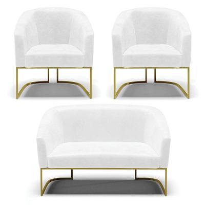 Sofá Namoradeira E 2 Poltronas Base Industrial Dourado Stella Corano D03 - D'rossi Cor Branco