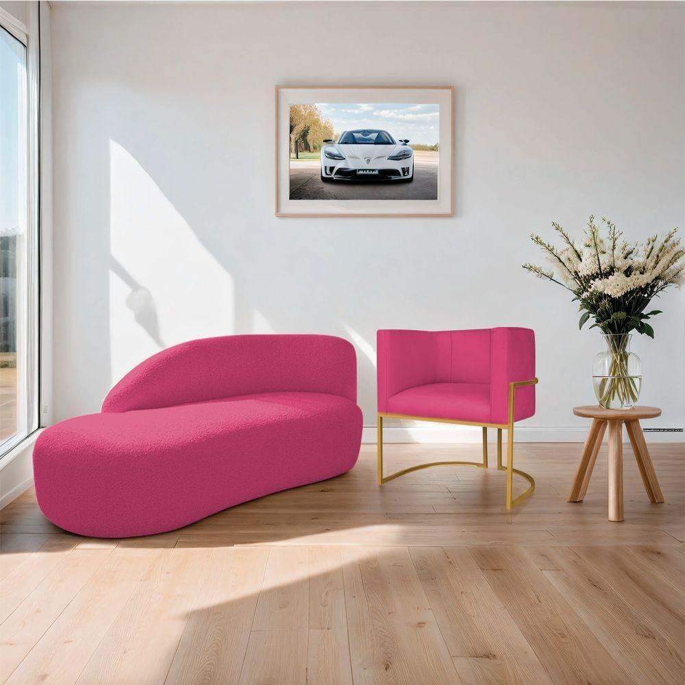 Kit Divã Luna 140cm Lado Esquerdo E 01 Poltrona Base De Ferro Dourado Suede Cor Pink - 9