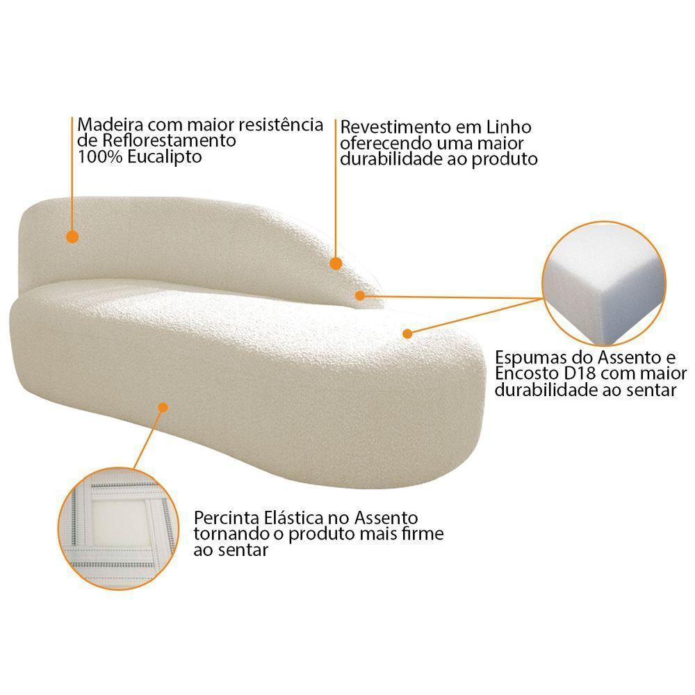 Kit Divã Luna 140cm Lado Direito E 01 Poltrona Base De Ferro Dourado Linho Cor Bege - 10