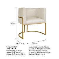 Kit Divã Luna 140cm Lado Direito E 01 Poltrona Base De Ferro Dourado Linho Cor Bege - 7