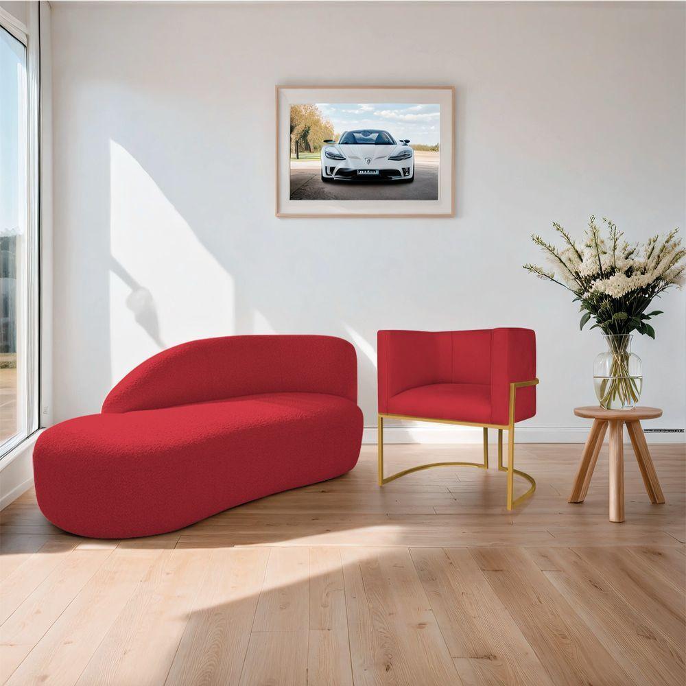 Kit Divã Luna 140cm Lado Esquerdo E 01 Poltrona Base De Ferro Dourado Suede Cor Vermelho - 9