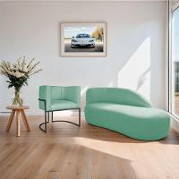 Kit Divã Luna 140cm Lado Direito E 01 Poltrona Base De Ferro Preto Suede Cor Azul Tiffany - 9