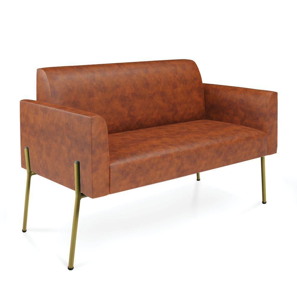 Sofá Namoradeira 2 Lugares Pé De Ferro Dourado Marisa Corano D03 Nozes - 1