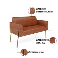 Sofá Namoradeira 2 Lugares Pé De Ferro Dourado Marisa Corano D03 Nozes