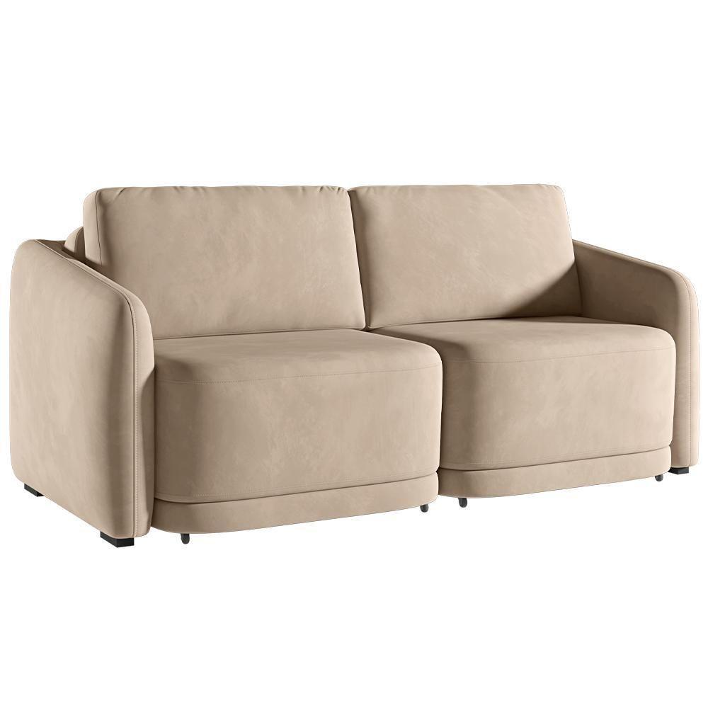 Sofá Cama Para Sala De Estar 2 Lugares 216cm Montserrat K01 Veludo Bege - Lyam Decor - 1