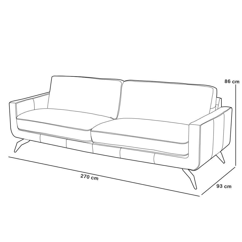 Sofá 3 Lugares Para Sala De Estar Living Industrial 270cm Trento L06 Couro Pérola - Lyam Decor - 4