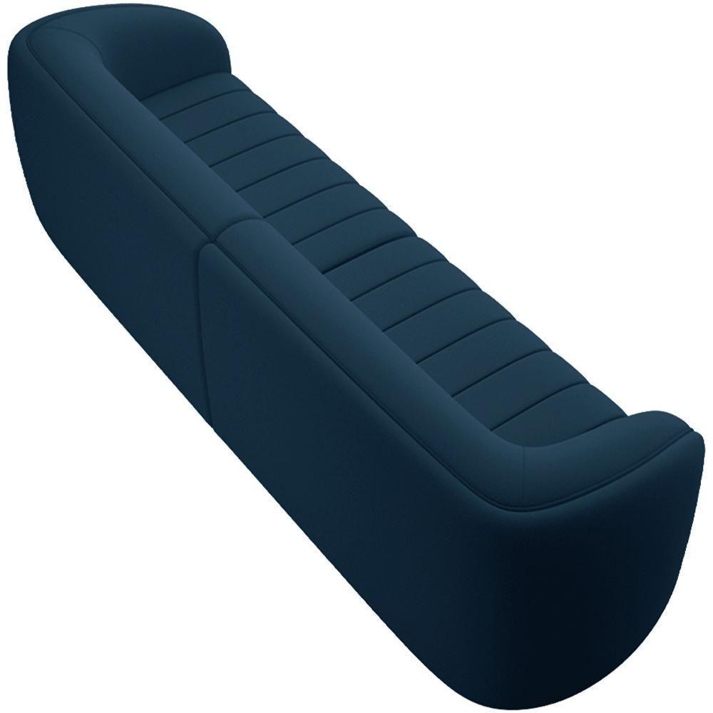 Kit Sofá 5 Lugares Para Sala 332cm Com 01 Poltrona Lazio M03 Veludo Azul - Lyam Decor - 2