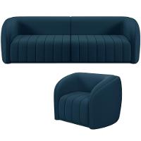 Kit Sofá 5 Lugares Para Sala 332cm Com 01 Poltrona Lazio M03 Veludo Azul - Lyam Decor - 1