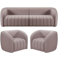 Kit Sofá 5 Lugares Para Sala 332cm Com 02 Poltronas Lazio M03 Veludo Rosê - Lyam Decor - 1