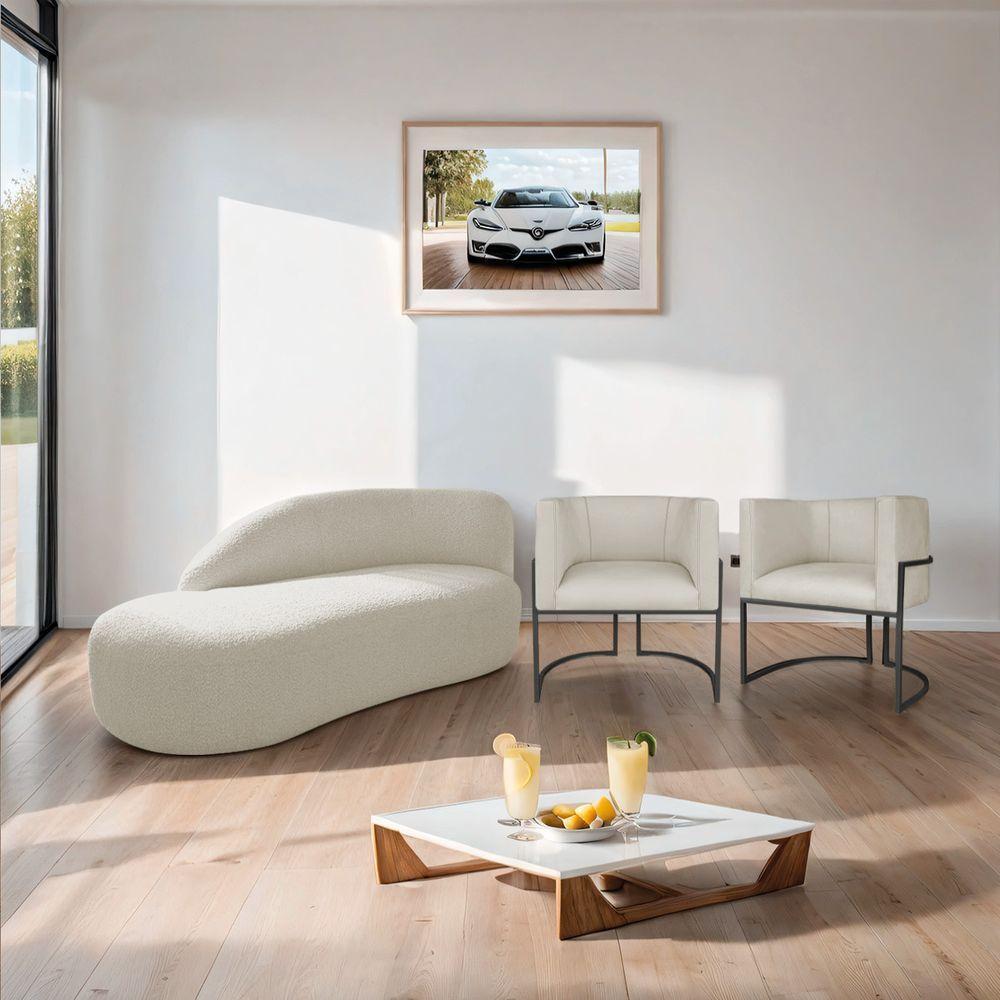 Kit Divã Luna 185cm Lado Esquerdo E 02 Poltronas Base De Ferro Preto Bouclé Bege - 6