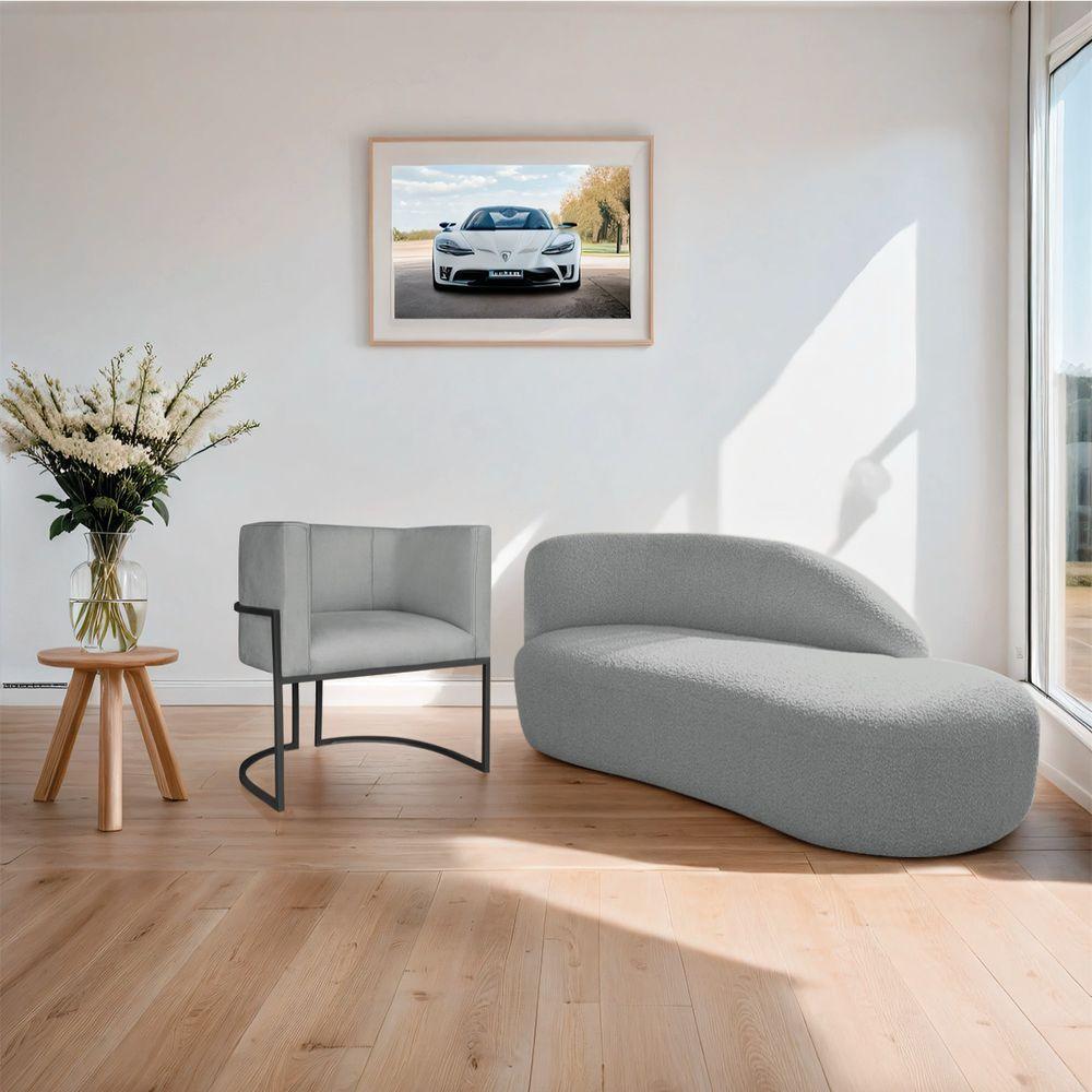 Kit Divã Luna 185cm Lado Direito E 01 Poltrona Base De Ferro Preto Bouclé Cinza - 6